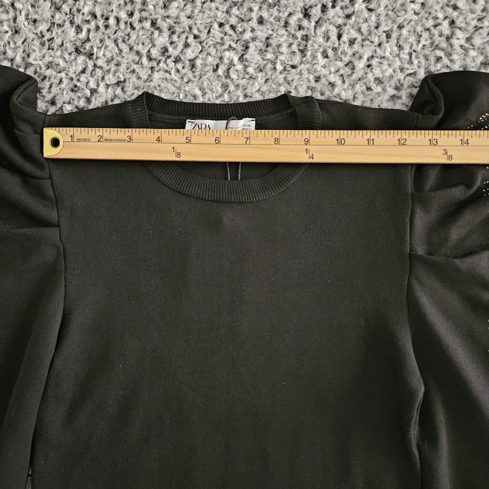 Zara Women's Black Sweater Medium Long Puff Sleeve Embellished Sparkly Knit Top - Picture 10 of 14